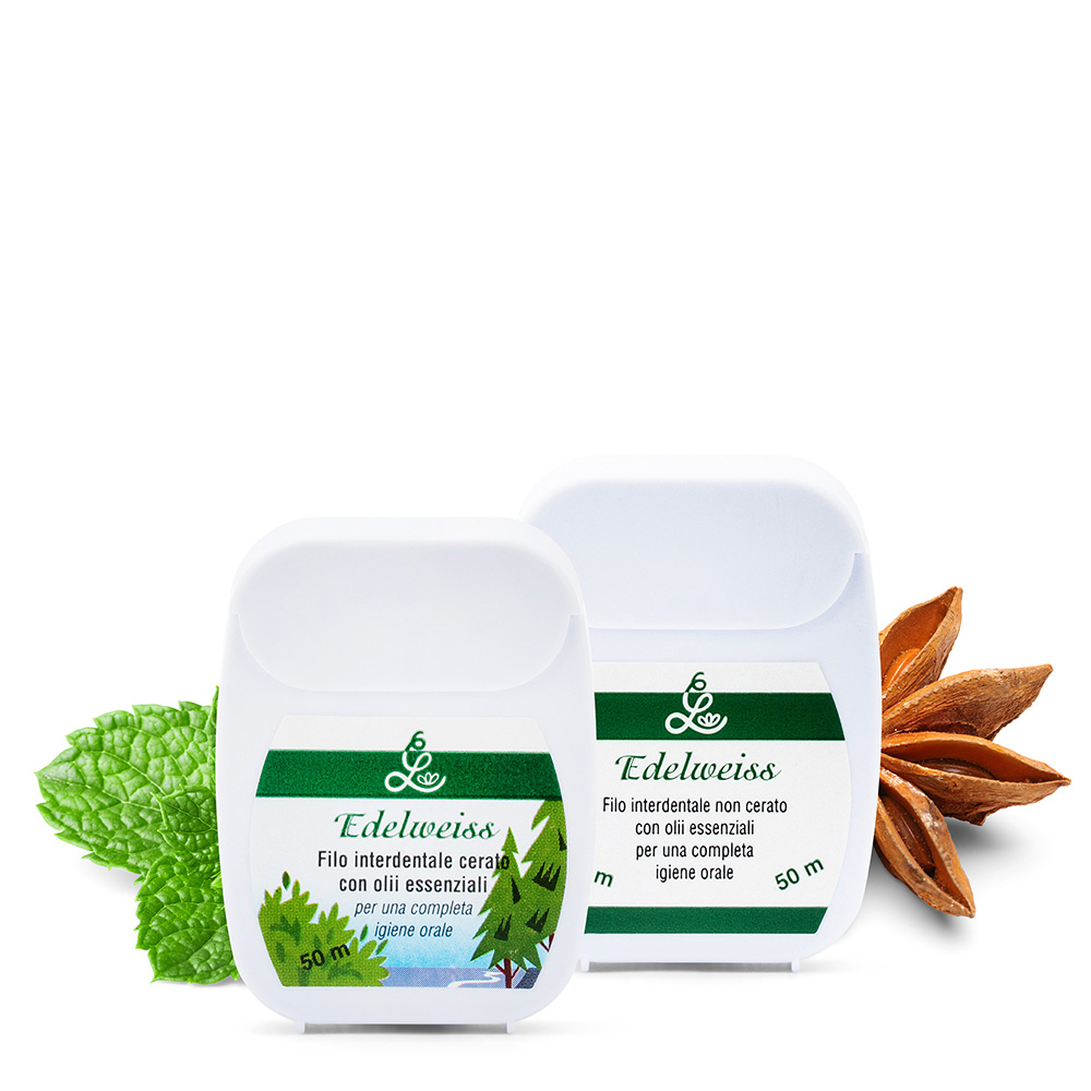 edelweiss-filo-interdentale.jpg Edelweiss Filo Interdentale cerato oppure non cerato con oli essenziali
